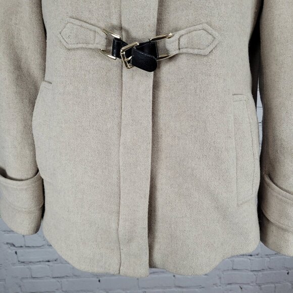 Zara Woman Tan Gold Buckle Full Zip Hooded Pockets Lined Jacket Size Small S - Picture 9 of 15